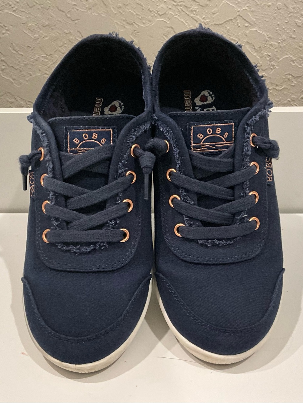 Skechers Navy Canvas Women’s Sneakers with Rose-Gold Eyelets